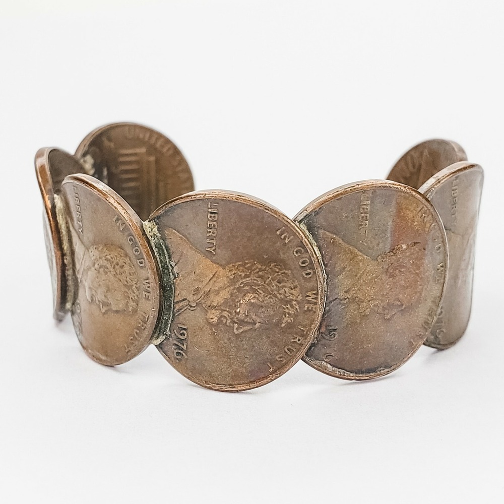 Bicentennial Cuff Vintage 1976 Copper Cuff Pennies Childs Kid Small Bracelet